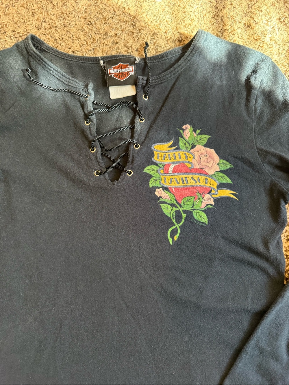 Harley-Davidson Black Lace-Up Long Sleeve Top - Picture 2 of 5